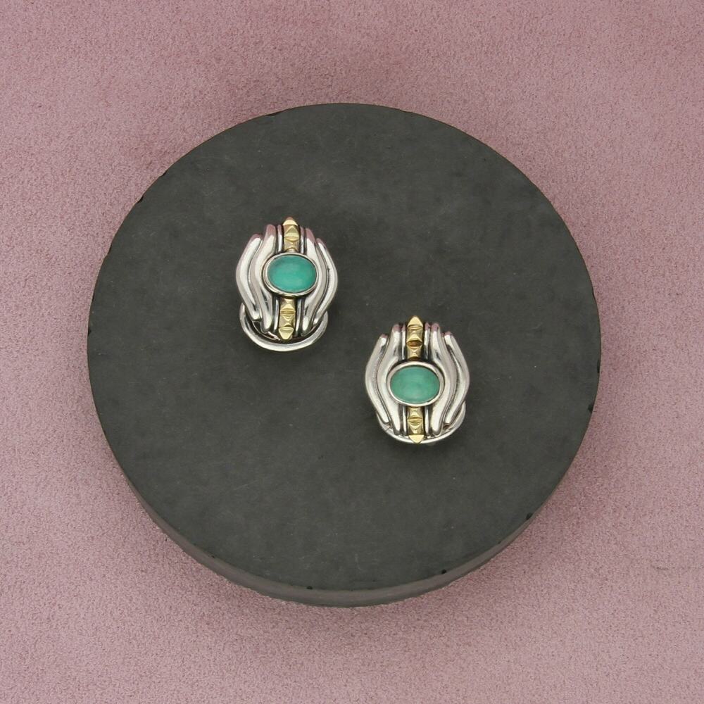lagos caviar sterling silver & 18k gold pyramid turquoise omega-back earrings